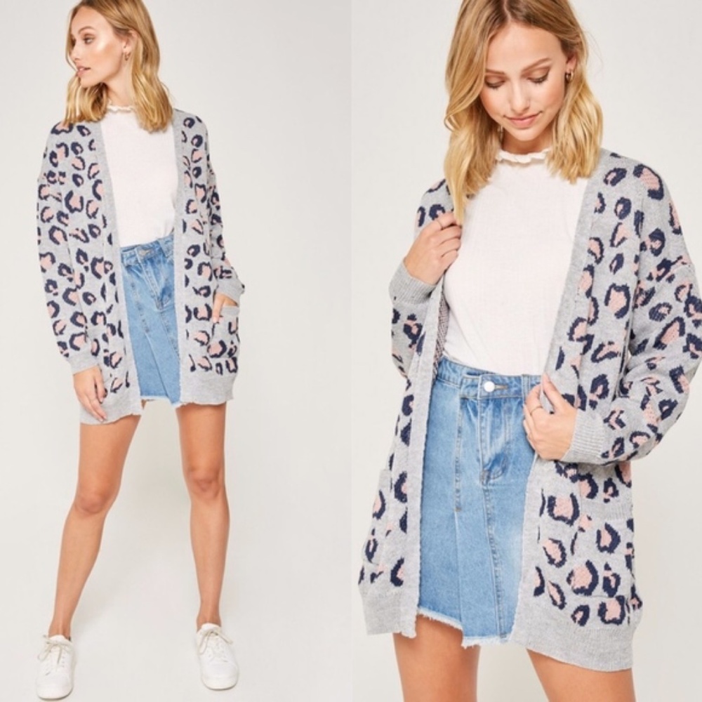 025 Luxe leopard Print Open Front Pocket Cardigan - Picture 1 of 6